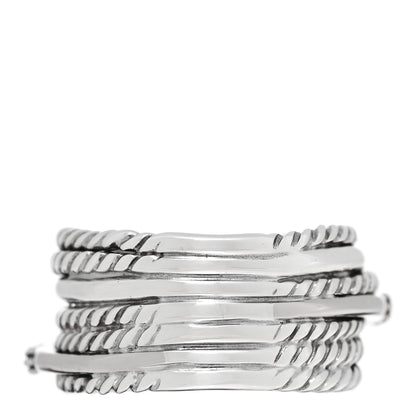 David Yurman Sterling Silver 14K White Gold Diamond 11mm Wide Crossover Cable Ring 52 6 3 of 4