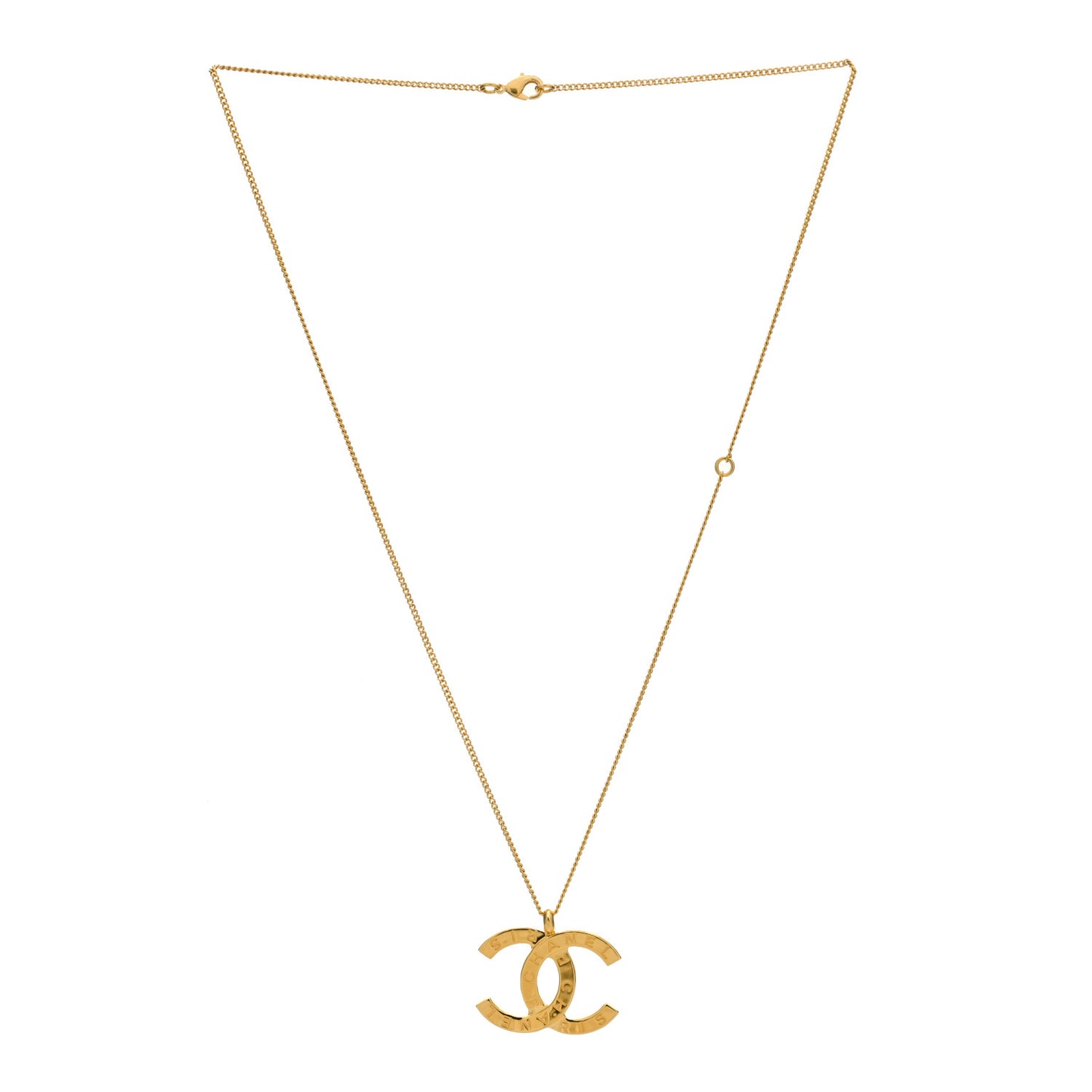 Metal CC Paris Button Necklace Gold