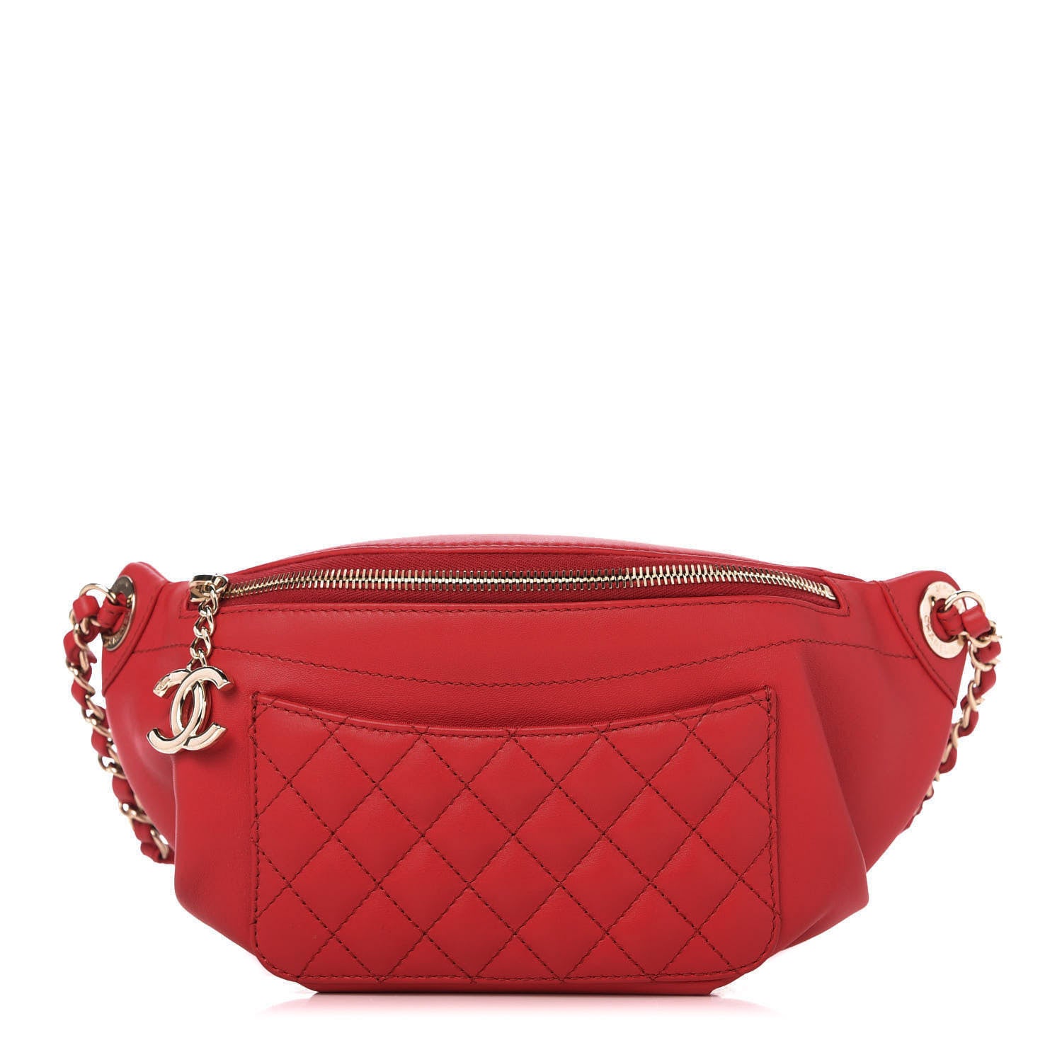 Chanel Lambskin Quilted Waist Belt Bag Red 1 of 10