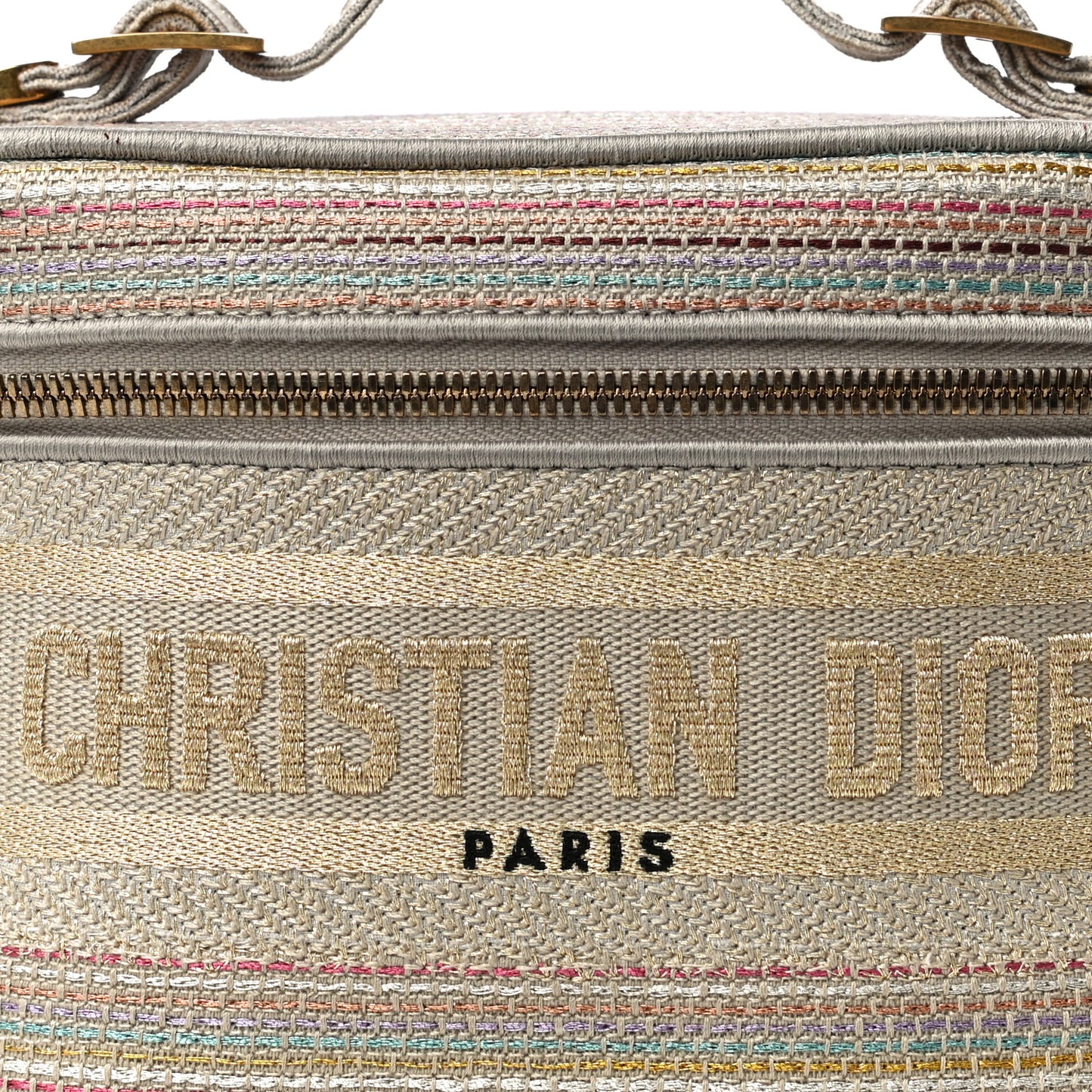 Canvas Embroidered Stripes Diortravel Vanity Case Multicolor