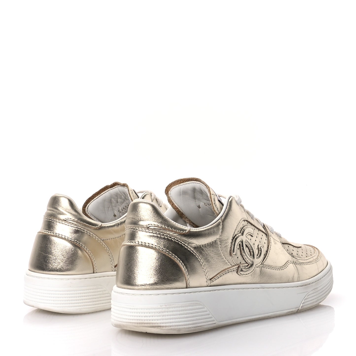 Laminated Calfskin CC Womens Sneakers 41 Golden