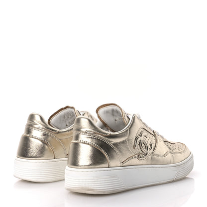 Chanel Laminated Calfskin CC Womens Sneakers 41 Golden 5 of 10