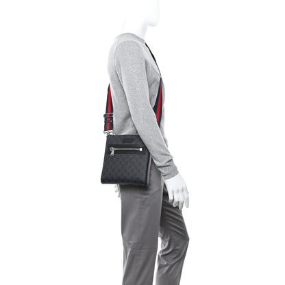 Gucci GG Supreme Monogram Web Small Flat Messenger Bag Black Grey 2 of 12