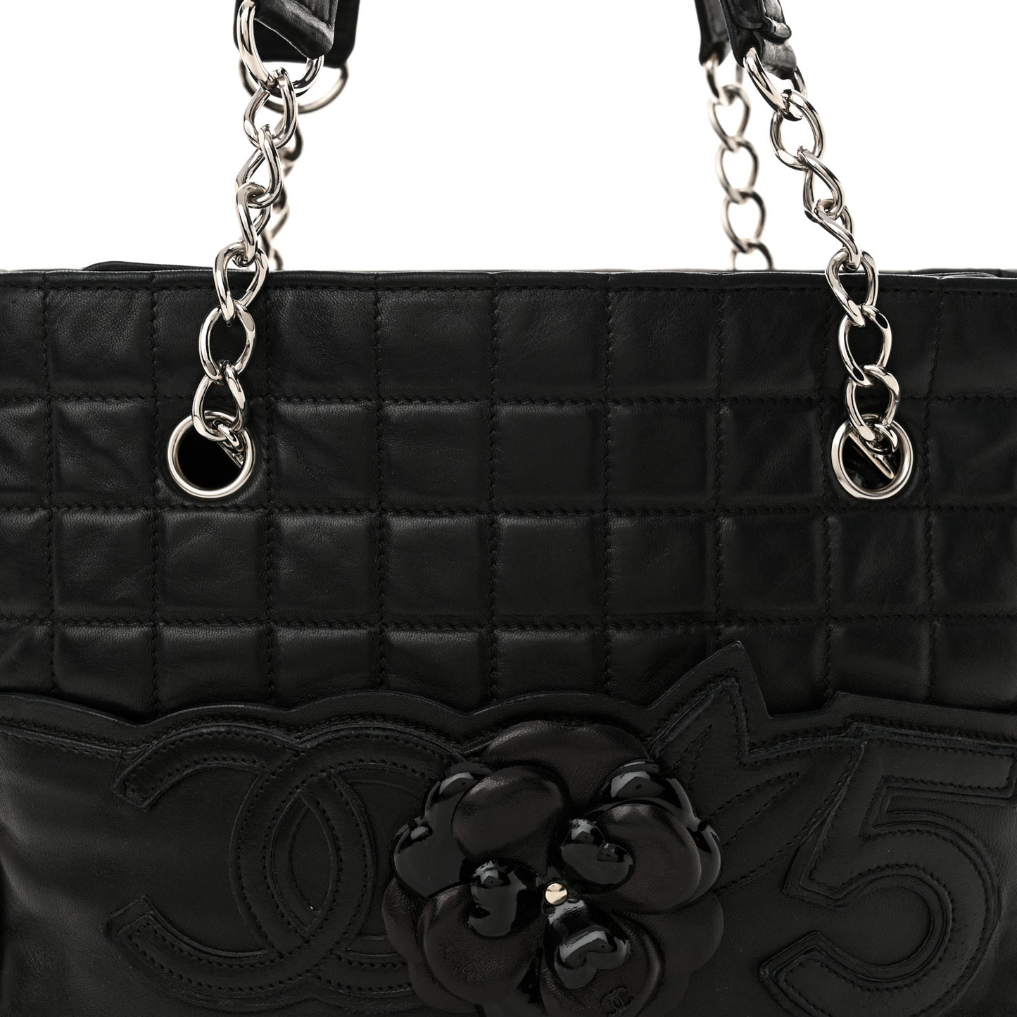 Lambskin Camellia No. 5 Shoulder Bag Black