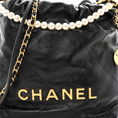 Chanel Shiny Crumpled Calfskin Quilted Pearl Mini Chanel 22 Black 8 of 10