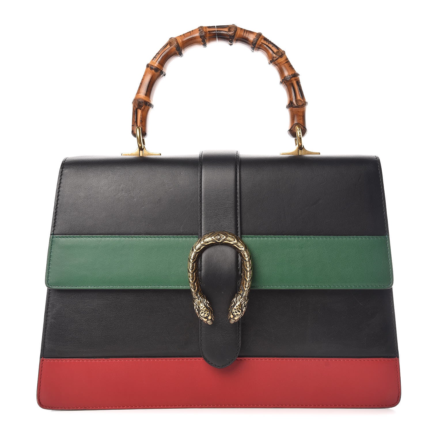 Gucci Calfskin Bamboo Web Large Dionysus Top Handle Bag Black Bright Evergreen Hibiscus Red 1 of 9