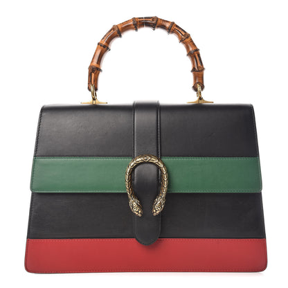 Gucci Calfskin Bamboo Web Large Dionysus Top Handle Bag Black Bright Evergreen Hibiscus Red 1 of 9