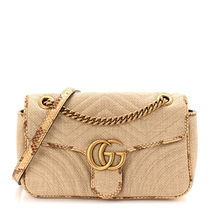 Gucci Raffia Elaphe Matelasse Small GG Marmont Shoulder Bag Natural Cream Brown 1 of 11