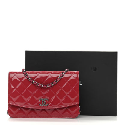 Chanel Patent Quilted Brilliant Wallet On Chain WOC Dark Pink 12 of 12