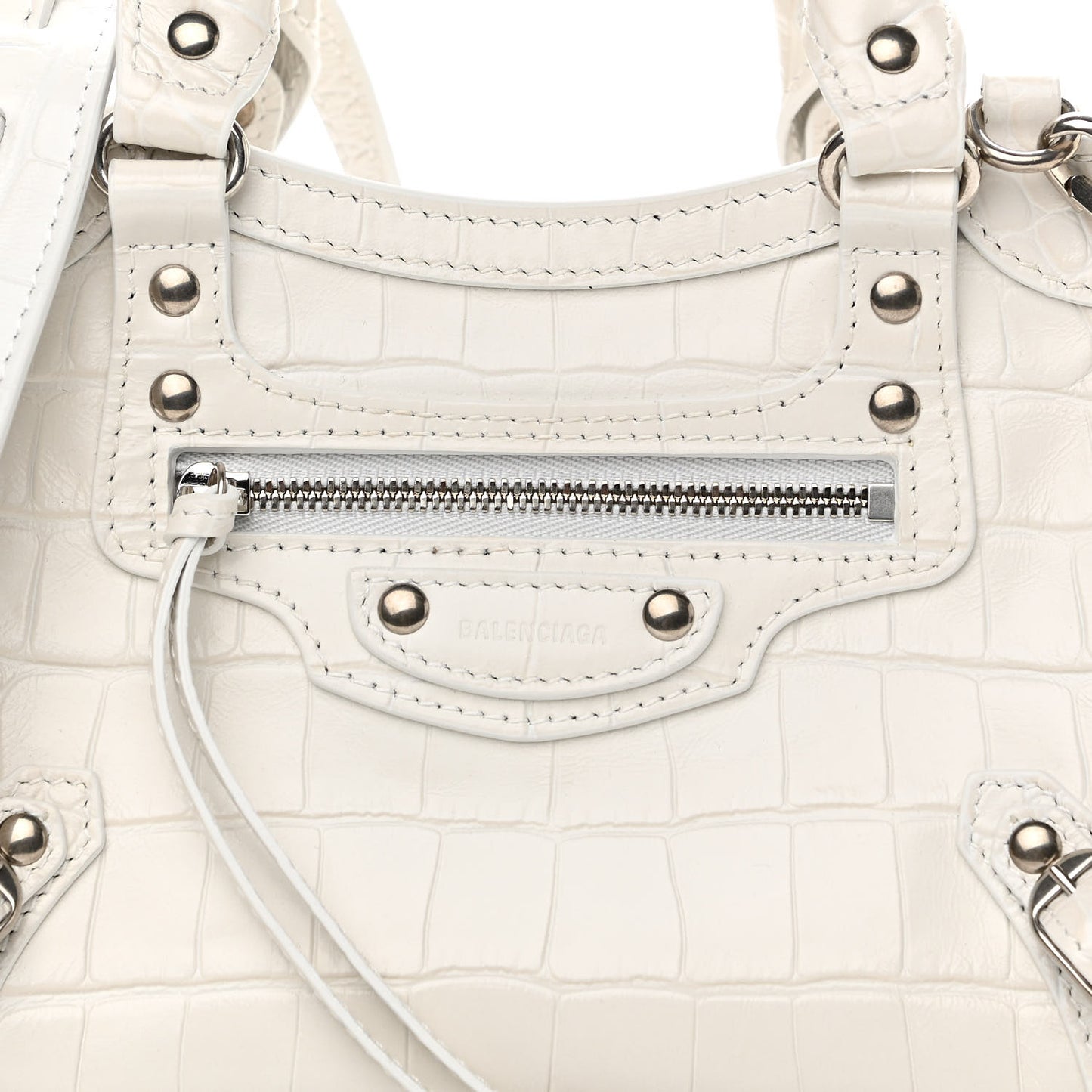 Extra Supple Calfskin Crocodile Embossed Neo Classic Silver Hardware Mini City White