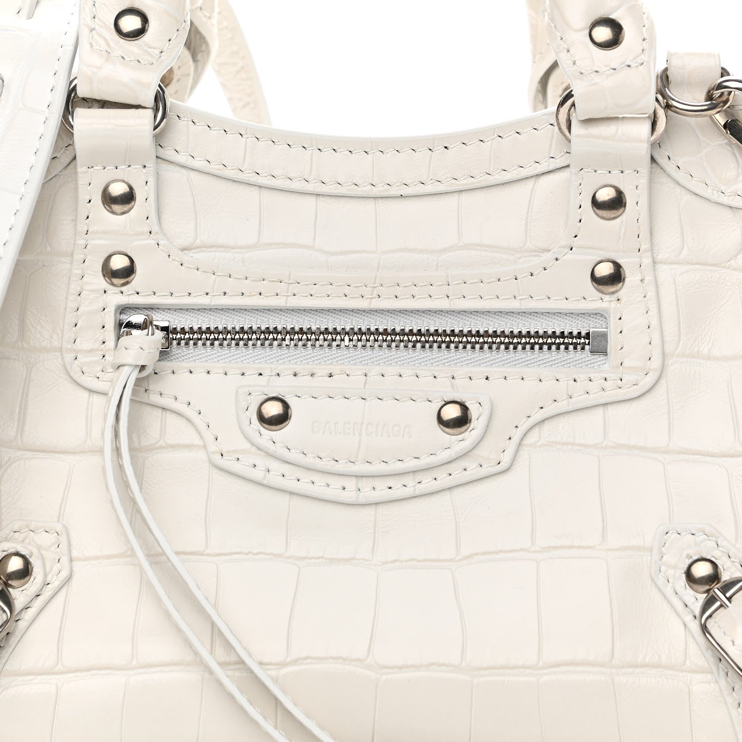 Balenciaga Extra Supple Calfskin Crocodile Embossed Neo Classic Silver Hardware Mini City White 8 of 11
