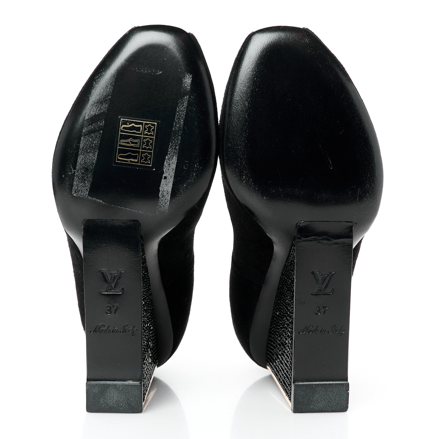 Louis Vuitton Suede Crystal Peep Toe Wedge 37 Black 6 of 8