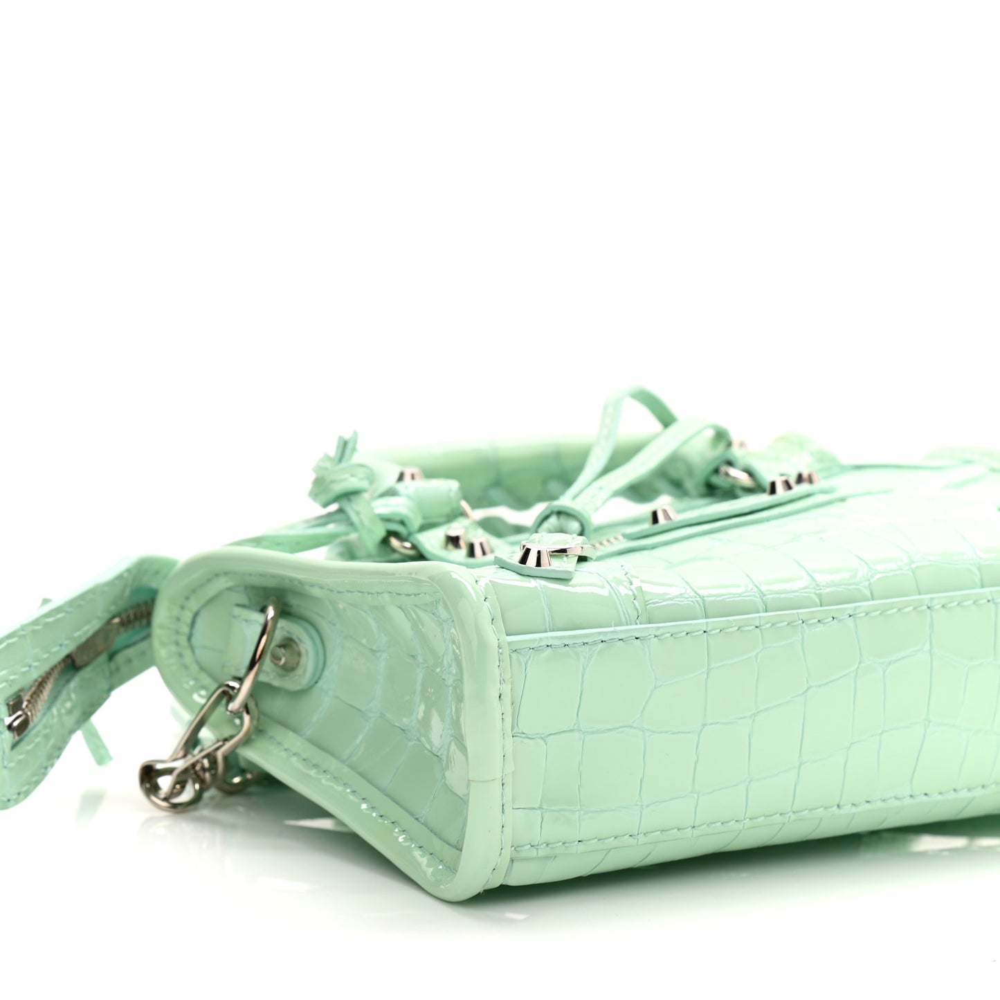Patent Crocodile Embossed Classic Silver Hardware Nano City Light Green