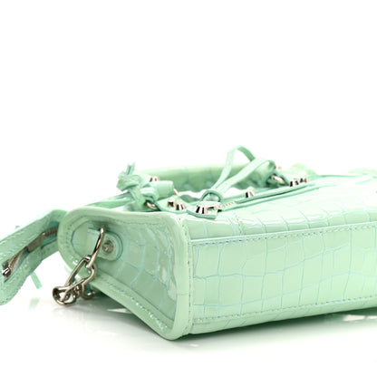 Balenciaga Patent Crocodile Embossed Classic Silver Hardware Nano City Light Green 9 of 10