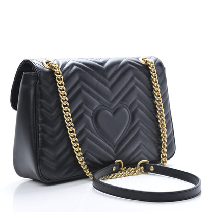 Gucci Calfskin Matelasse Medium GG Marmont Shoulder Bag Black 3 of 11