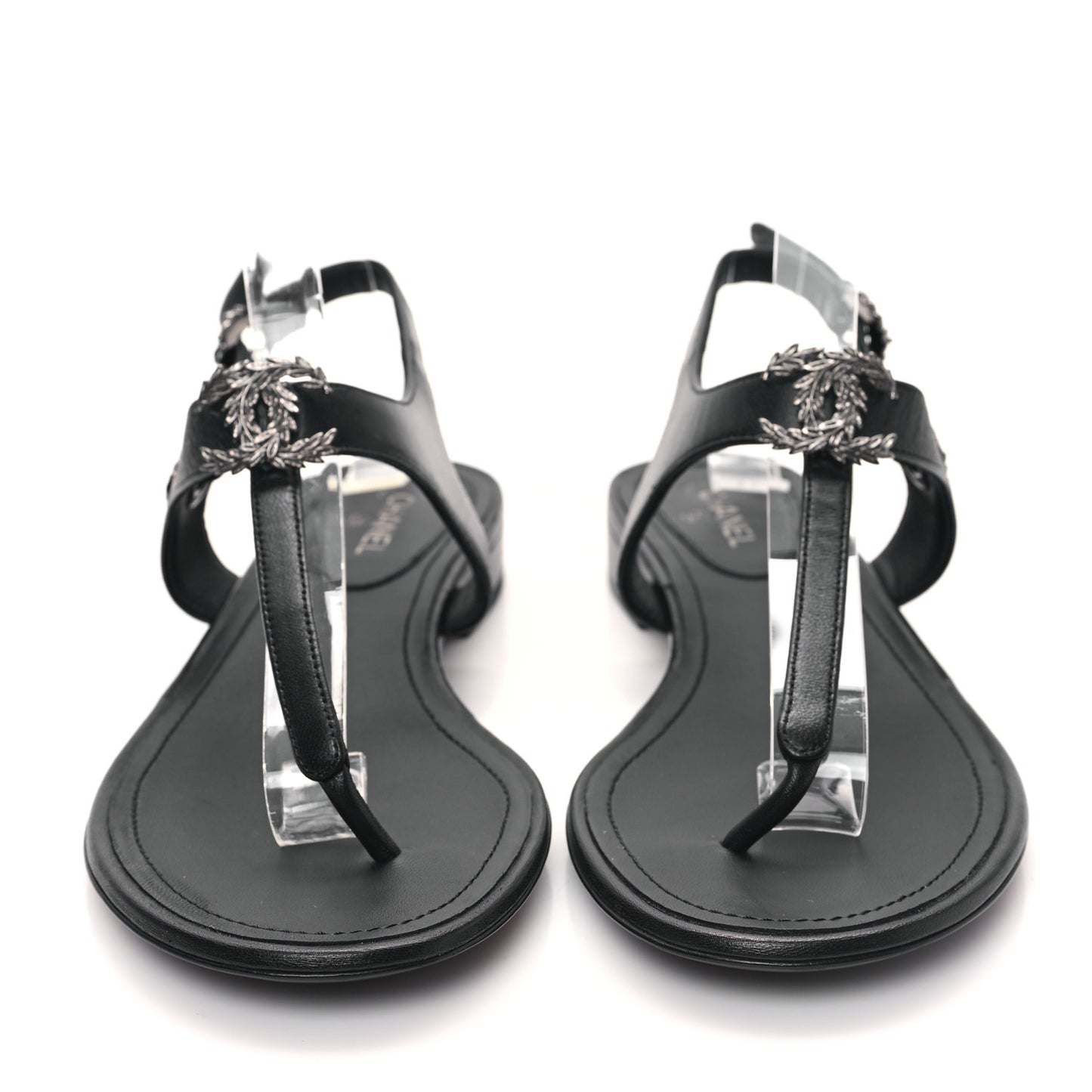 Lambskin Leaf CC Thong Sandals 38.5 Black