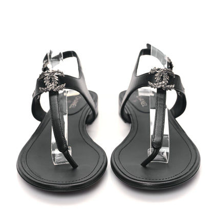 Chanel Lambskin Leaf CC Thong Sandals 38.5 Black 2 of 9