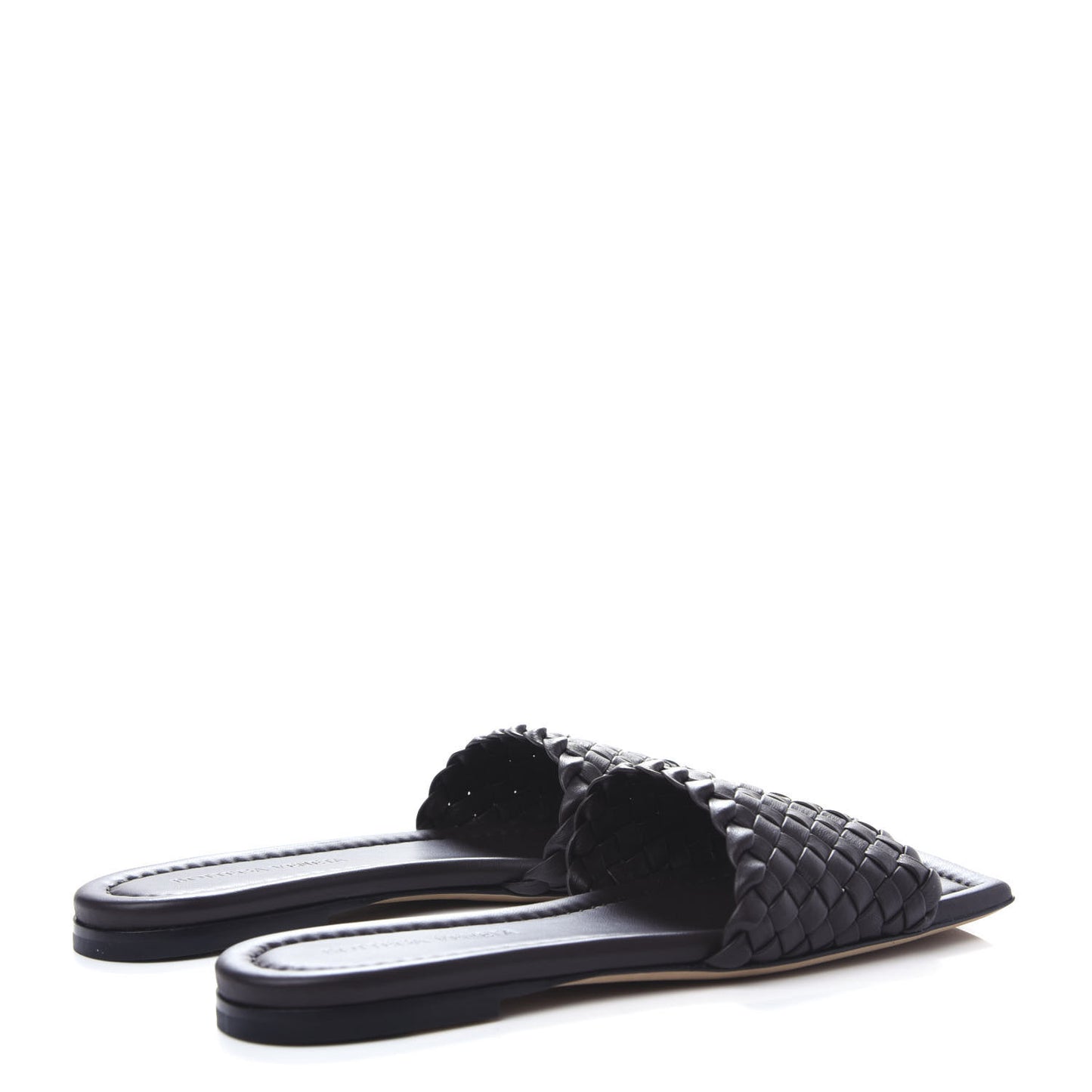 Nappa Intrecciato Squared Toe Flat Sandals 36 Espresso