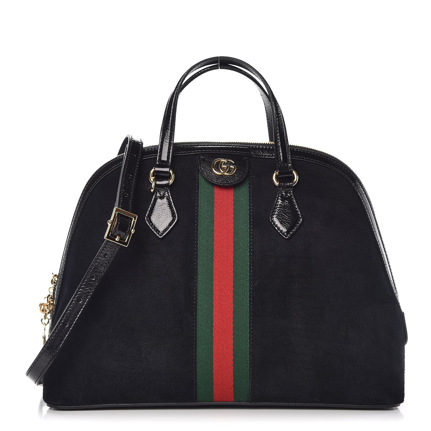 Suede Patent GG Web Medium Ophidia Top Handle Dome Bag Black