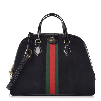 Gucci Suede Patent GG Web Medium Ophidia Top Handle Dome Bag Black 1 of 12
