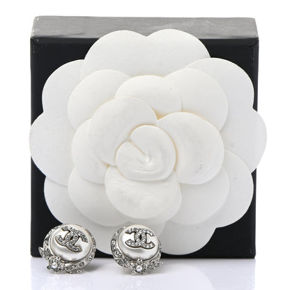 Chanel Pearl Crystal CC Round Earrings Silver 5 of 5