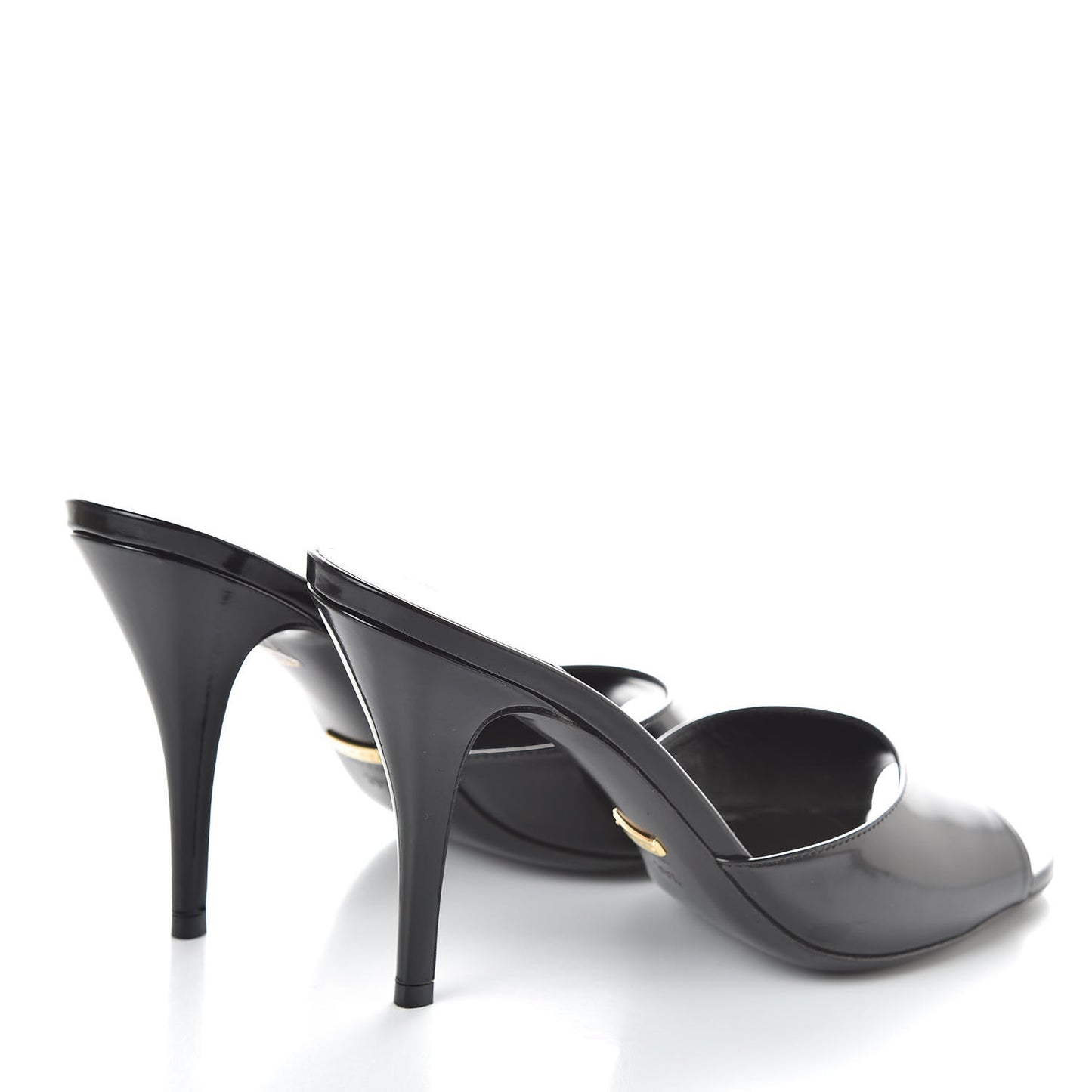 Polished Calfskin Scarlet Mid Heel Slide Sandals 39.5 Black