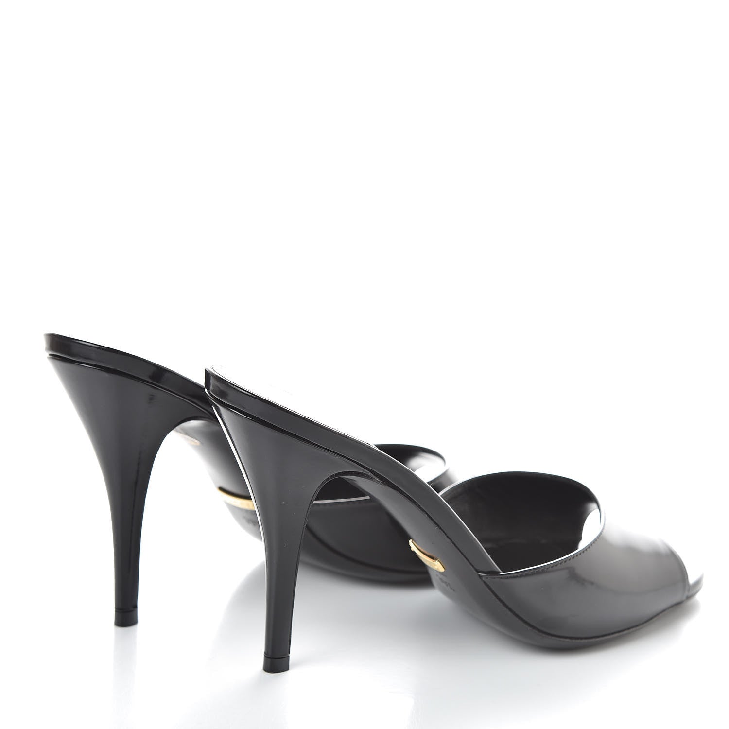 Gucci Polished Calfskin Scarlet Mid Heel Slide Sandals 39.5 Black 4 of 8