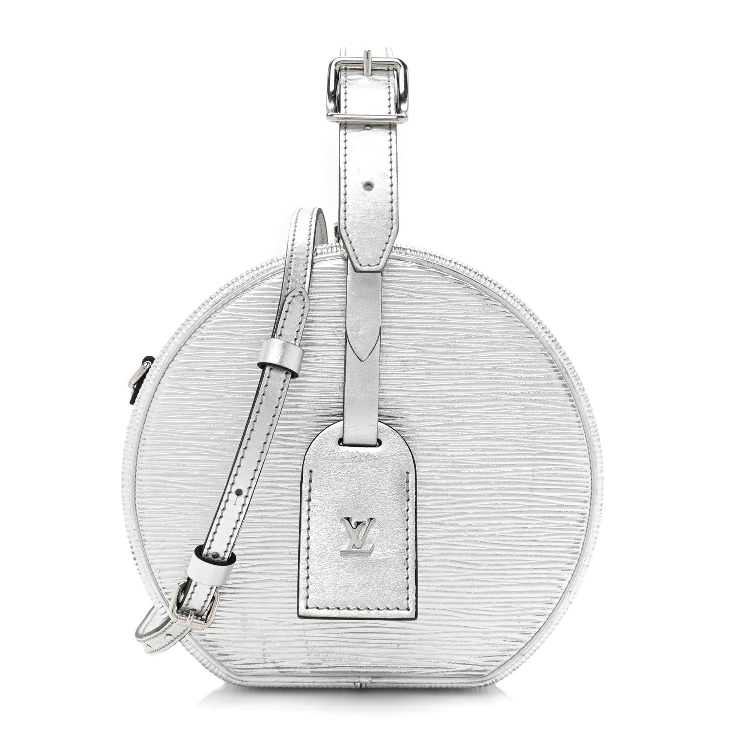 LOUIS VUITTON Metallic Epi Petite Boite Chapeau in the color silver by FASHIONPHILE