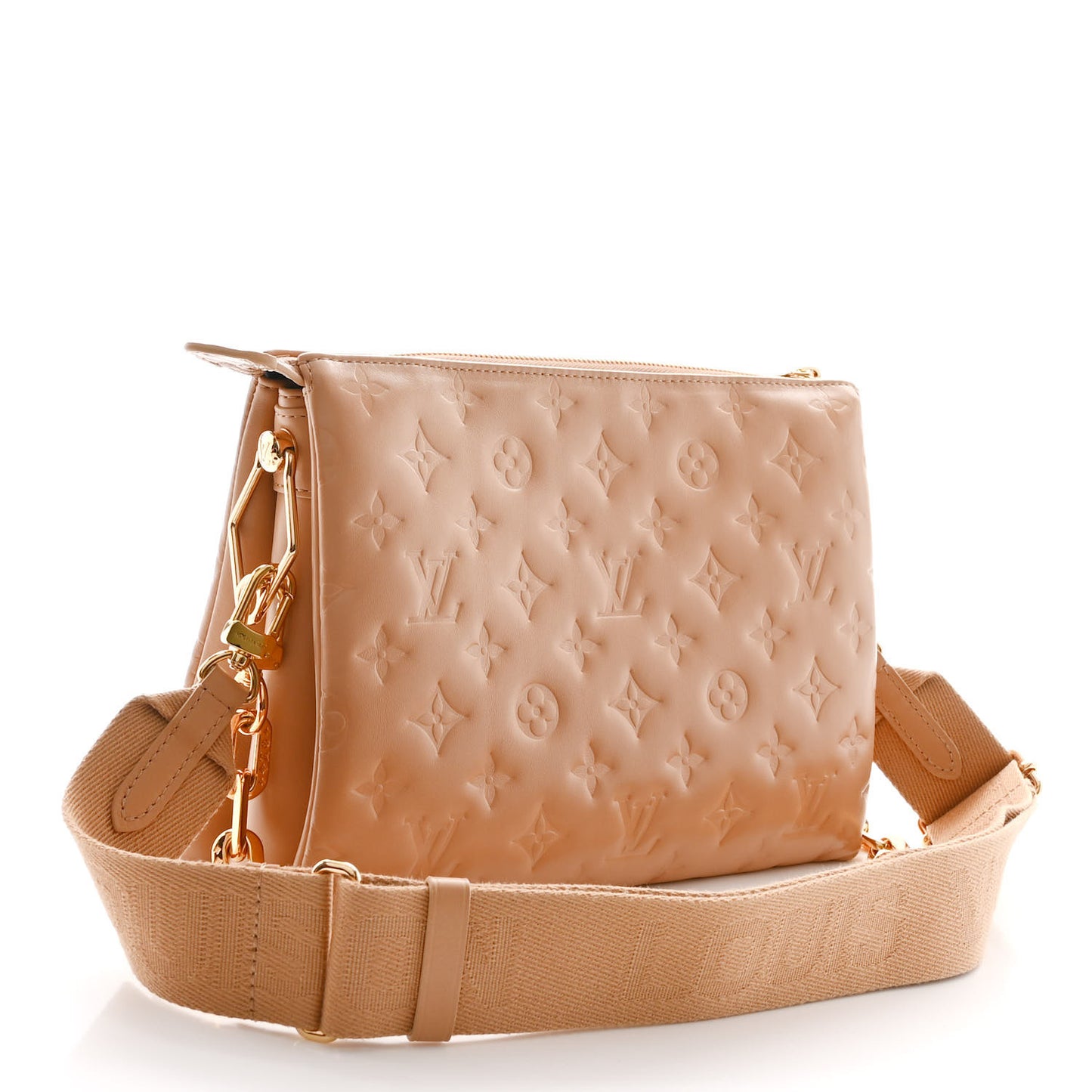 Lambskin Embossed Monogram Coussin PM Camel