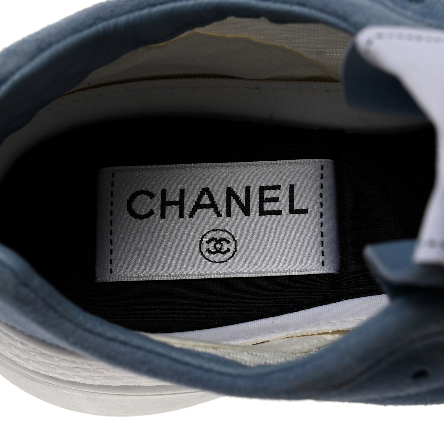 Chanel Suede Kidskin Fabric Perforated Quilted Womens CC Sneakers 37 Blue White 7 of 9
