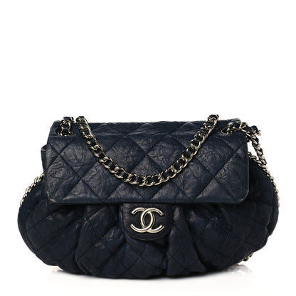 Chanel Washed Lambskin Quilted Medium Chain Around Messenger Navy Blue 1 of 9