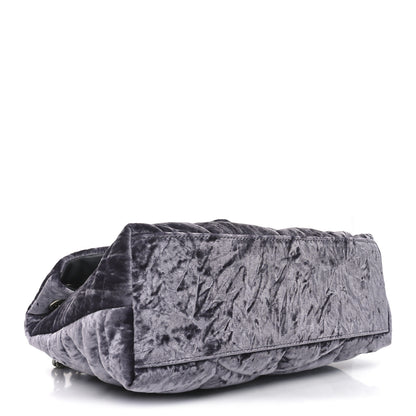 Saint Laurent Crushed Velvet Quilted Small Loulou Puffer Monogram Chain Satchel Iron Grey 4 of 10