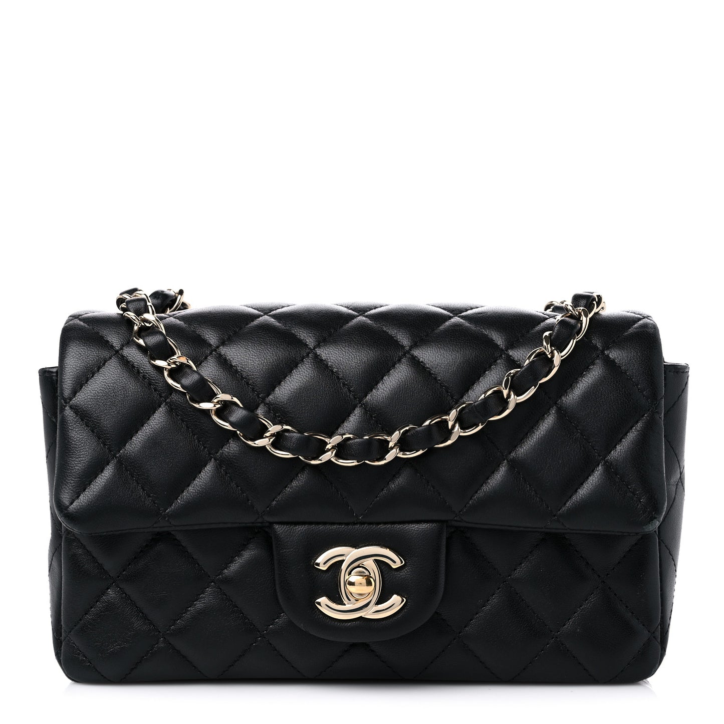 Lambskin Quilted Mini Rectangular Flap Black