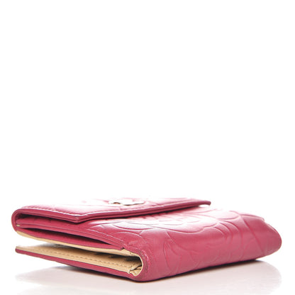 Chanel Lambskin Embossed Camellia French Wallet Fuchsia 4 of 12