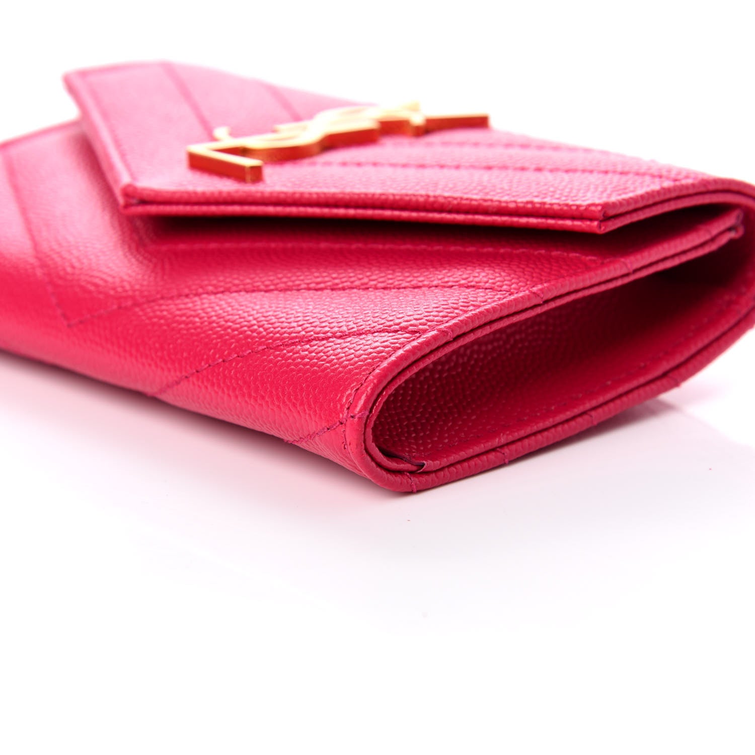 Saint Laurent Grain De Poudre Matelasse Chevron Small Monogram Envelope Wallet Bubblegum 7 of 9