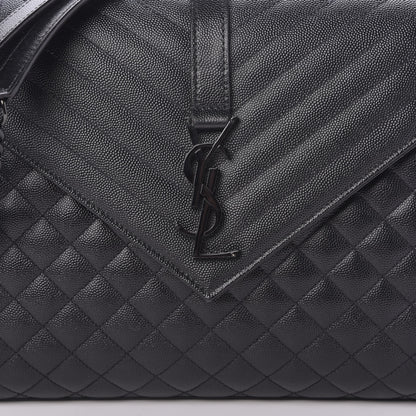 Saint Laurent Grain De Poudre Textured Mixed Matelasse Large Triquilt Monogram Monochrome Satchel Black 11 of 13