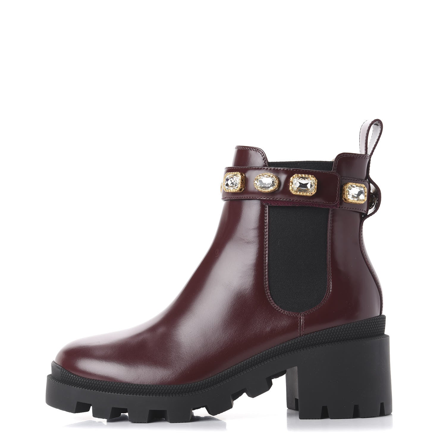 Gucci Calfskin Crystal GG Trip Chelsea Ankle Boots 39.5 Vintage Bordeaux 1 of 10