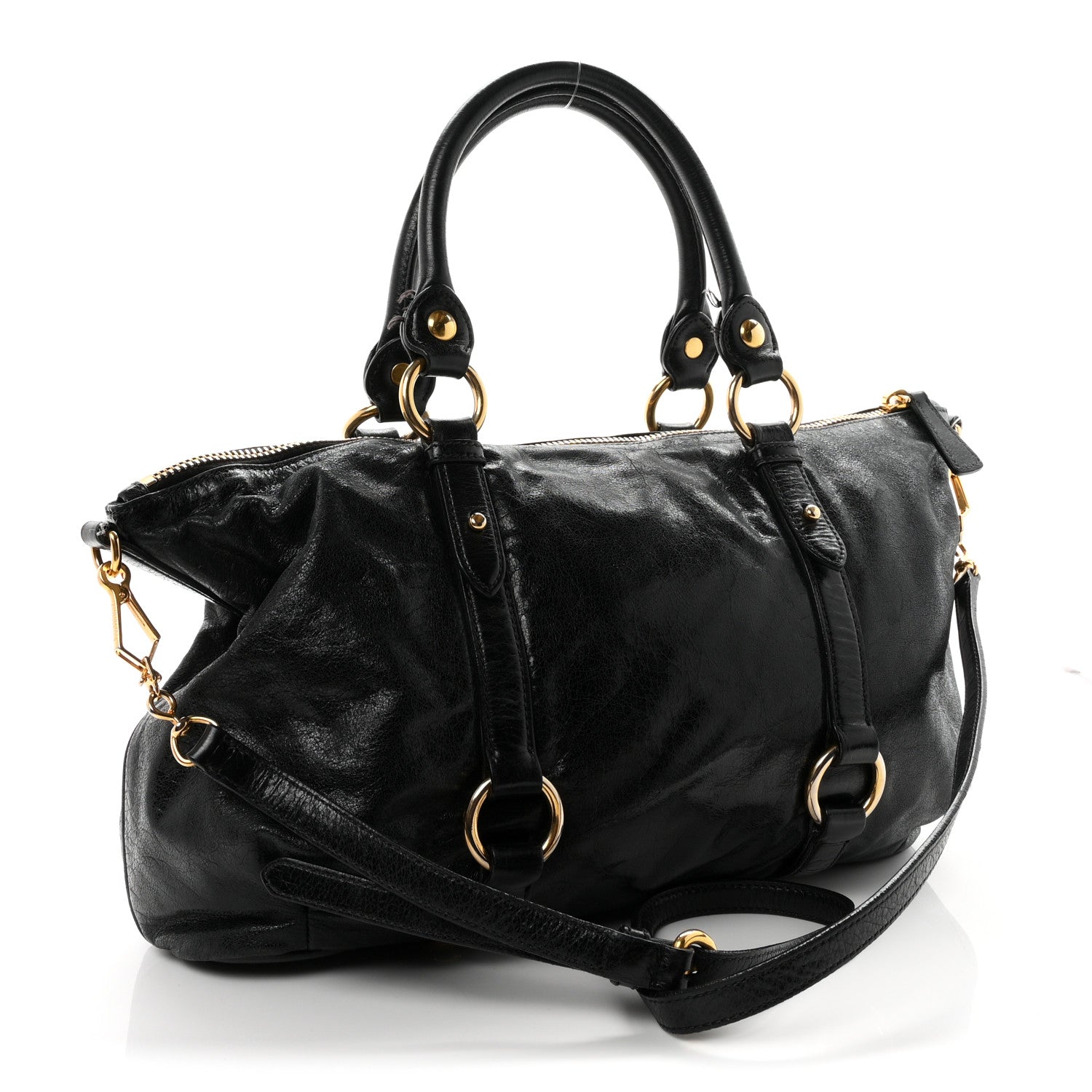 Miu Miu Vitello Lux Gathered Tote Black 3 of 10
