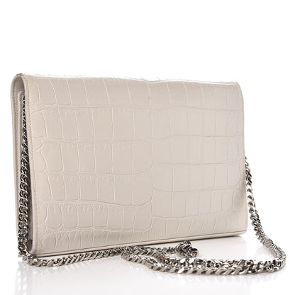 Saint Laurent Calfskin Crocodile Embossed Monogram Kate Wallet on Chain Perle 3 of 9