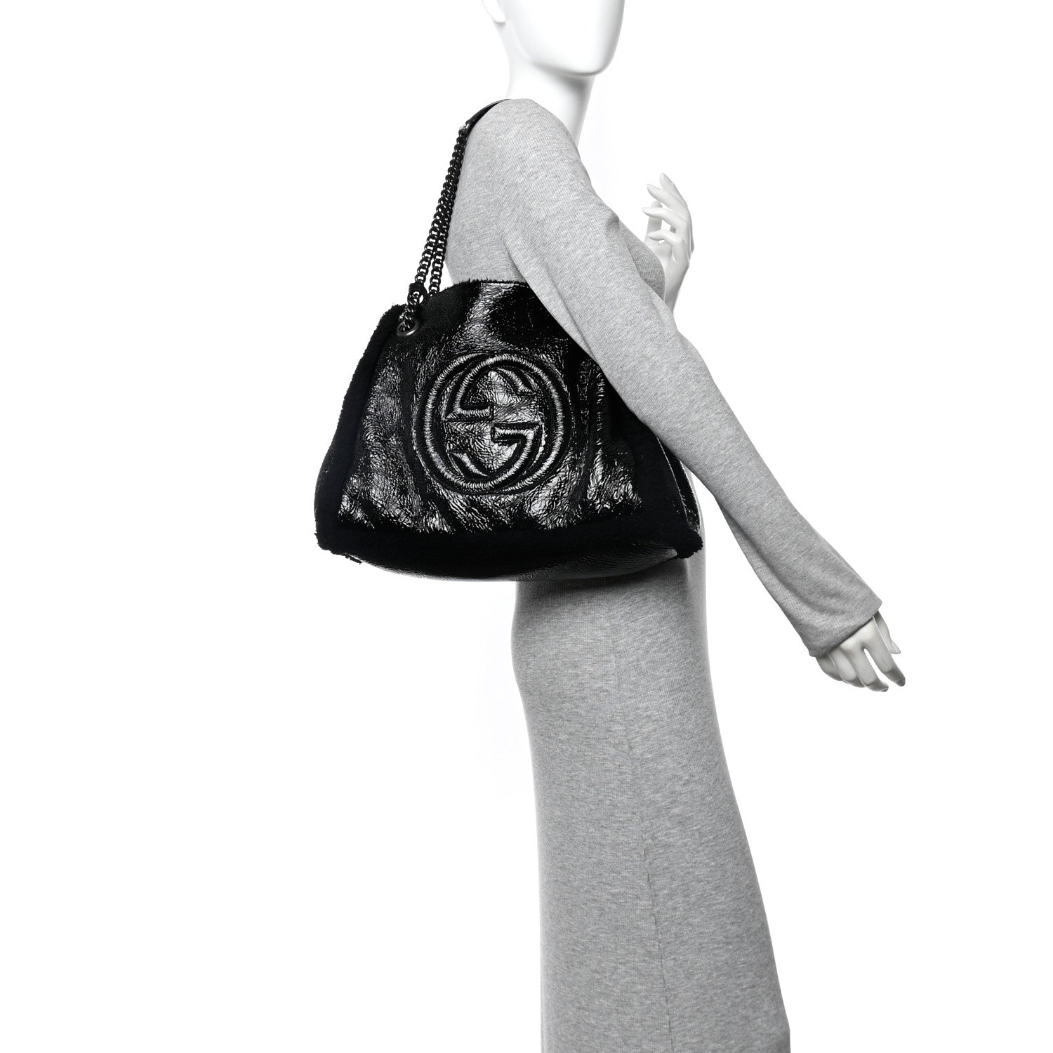 Gucci Patent Shearling Medium Soho Chain Shoulder Bag Black 2 of 14