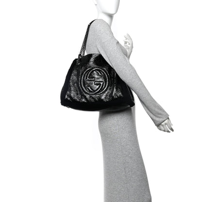 Gucci Patent Shearling Medium Soho Chain Shoulder Bag Black 2 of 14