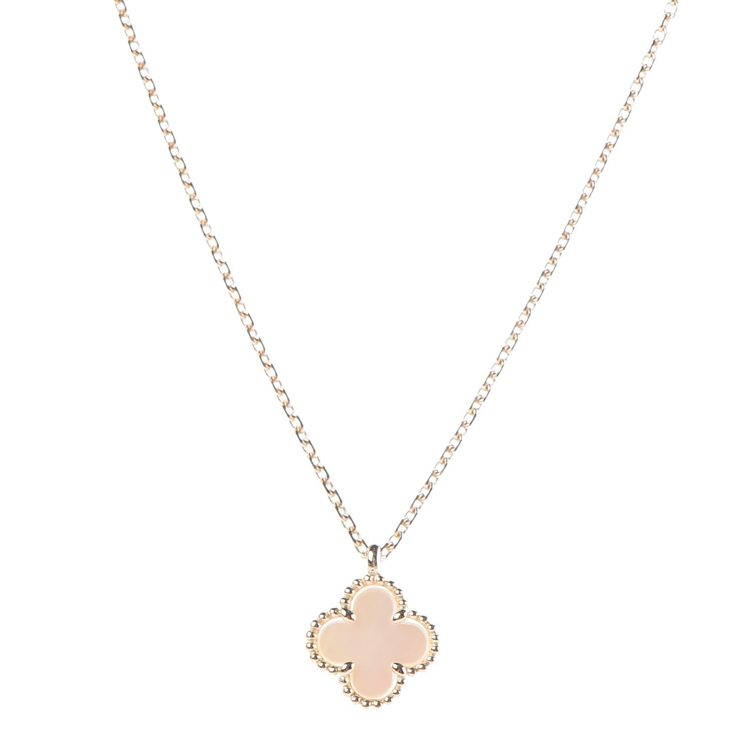 Van Cleef & Arpels 18K Yellow Gold Mother of Pearl Sweet Alhambra Pendant Necklace 1 of 8