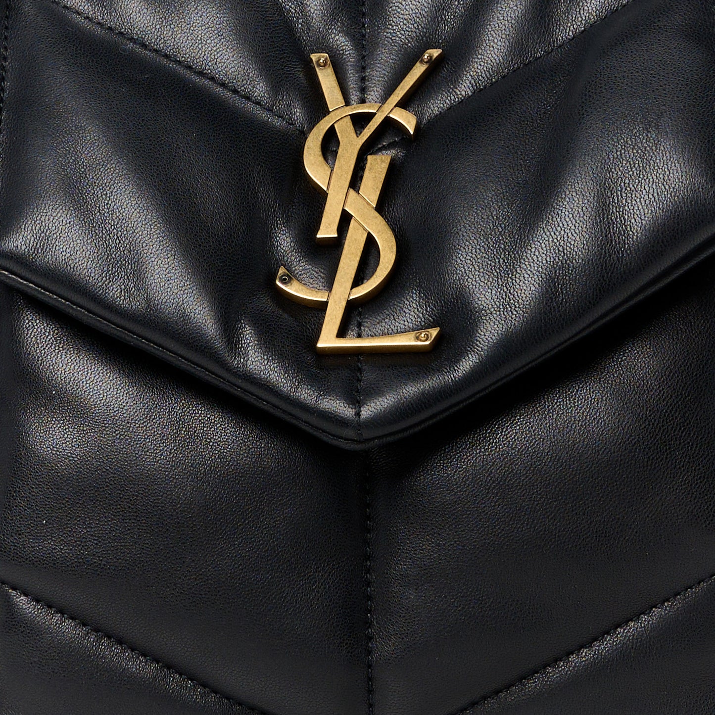 Lambskin Quilted Medium Loulou Puffer Monogram Chain Satchel Black