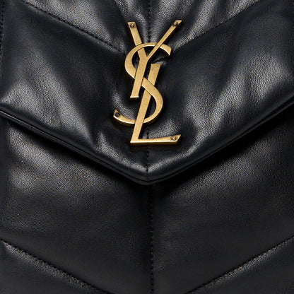 Salvatore Ferragamo Lambskin Quilted Medium Loulou Puffer Monogram Chain Satchel Black 9 of 11