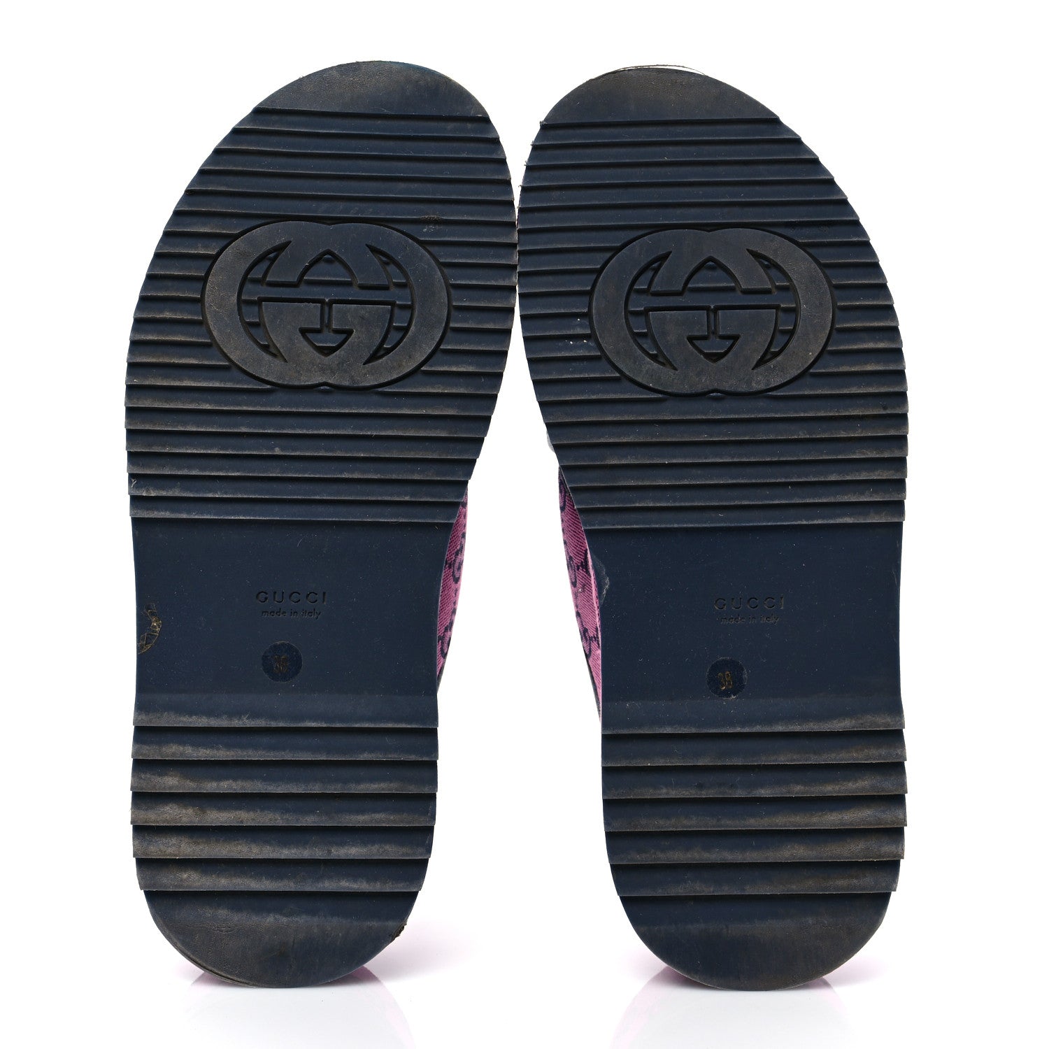 Gucci Monogram Multicolor Criss Cross Platform Slide Sandals 38 Pink Blue 5 of 9