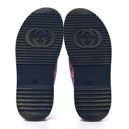 Gucci Monogram Multicolor Criss Cross Platform Slide Sandals 38 Pink Blue 5 of 9