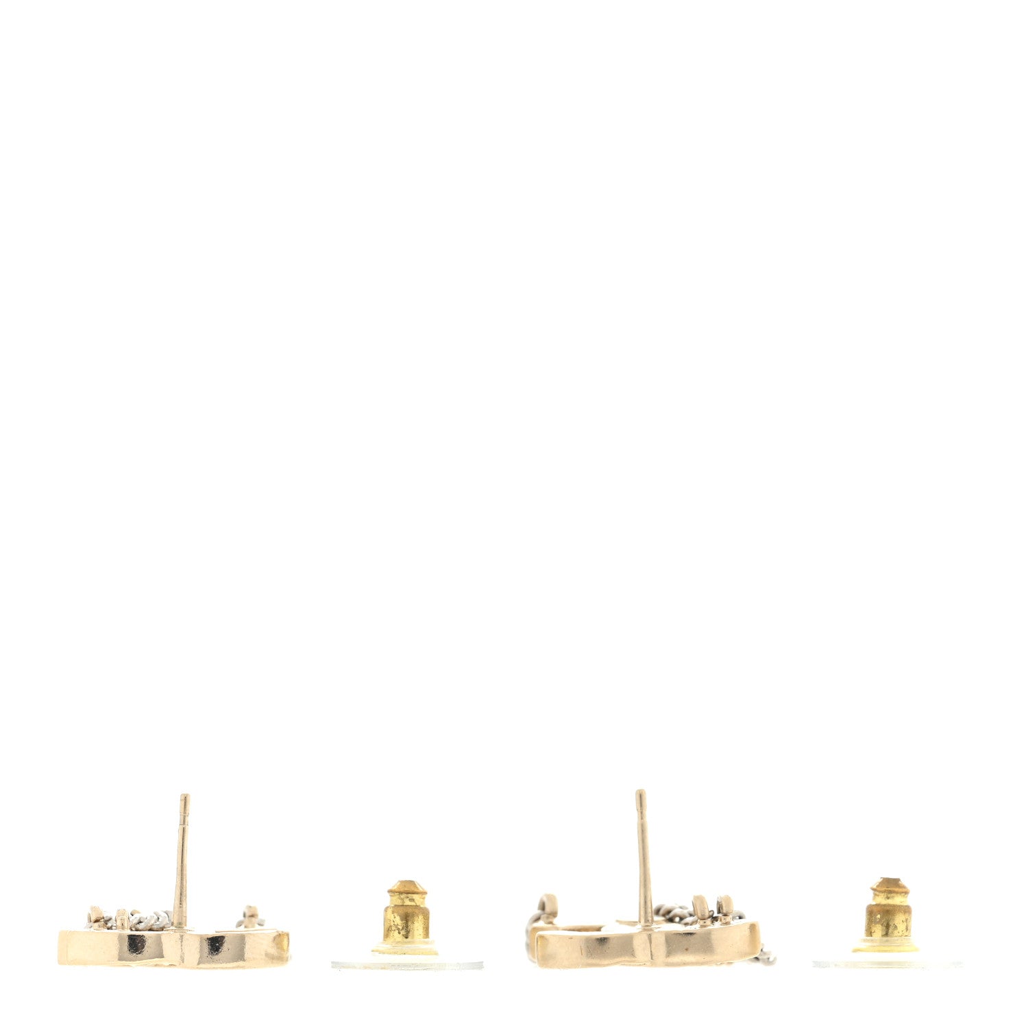 Chanel Crystal Chain CC Earrings Gold 2 of 3