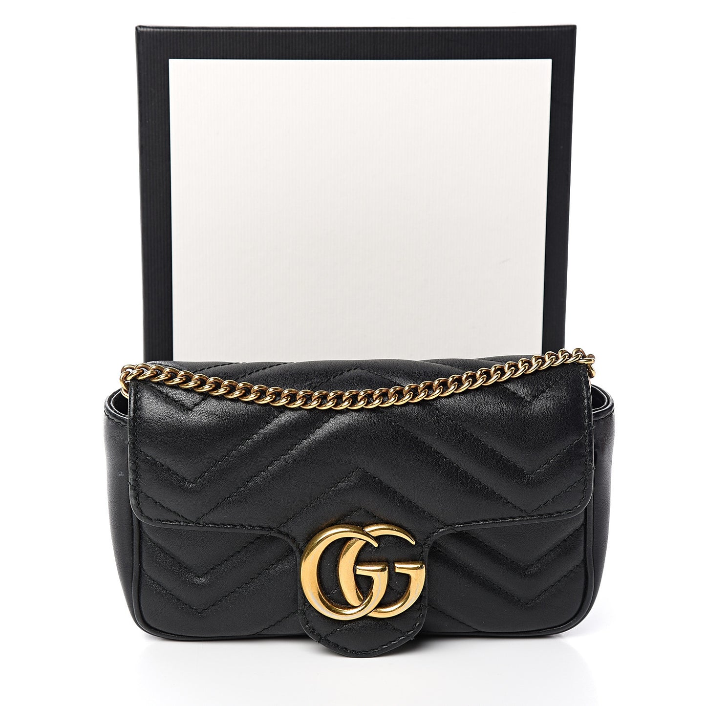 Calfskin Matelasse Super Mini GG Marmont Shoulder Bag Black