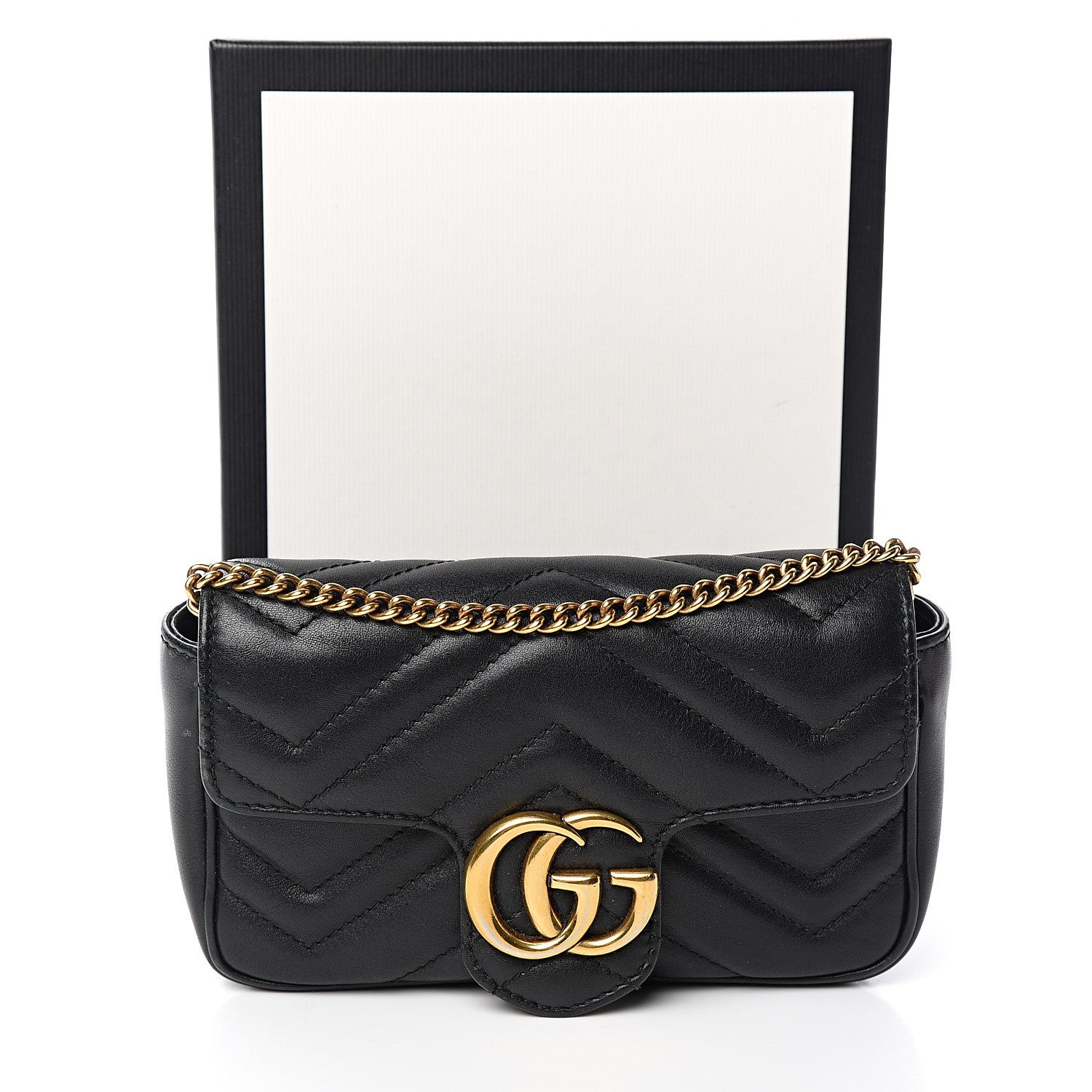 Gucci Calfskin Matelasse Super Mini GG Marmont Shoulder Bag Black 10 of 10