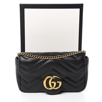 Gucci Calfskin Matelasse Super Mini GG Marmont Shoulder Bag Black 10 of 10